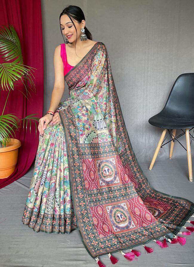 Malai Cotton Grey Festival Wear Digital Printed Saree